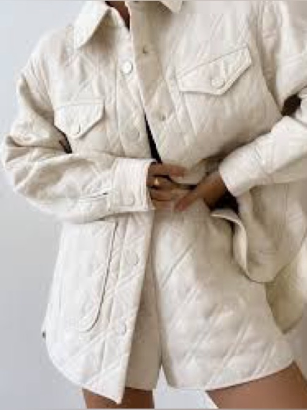 Shona Joy Australia Alessia Quilted Cream Button-Front Oversized Jacket S